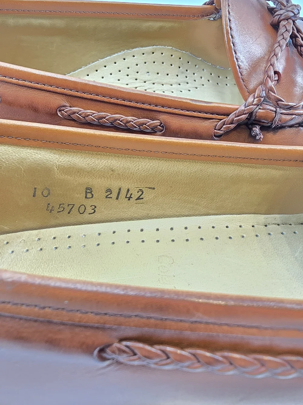 Allen Edmonds Colebrook Chestnut Brown Braided Tie Moccasin 10 B